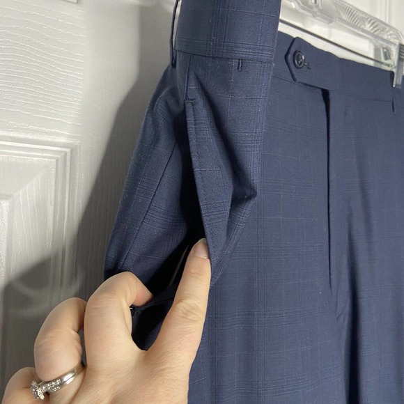 Tommy Hilfiger Mens Size 40 Check Print Dress Pant Blue Plaid Straight Leg - Picture 5 of 8